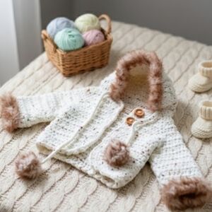 Crochet Set Handmade unisex with Faux Fur